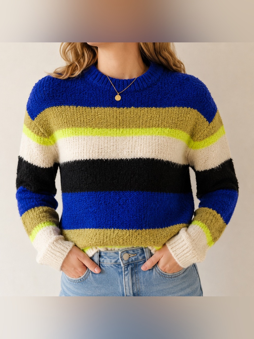 Kangol x H&M Oversized Striped Fuzzy Knit Wool Blend Sweater Size S